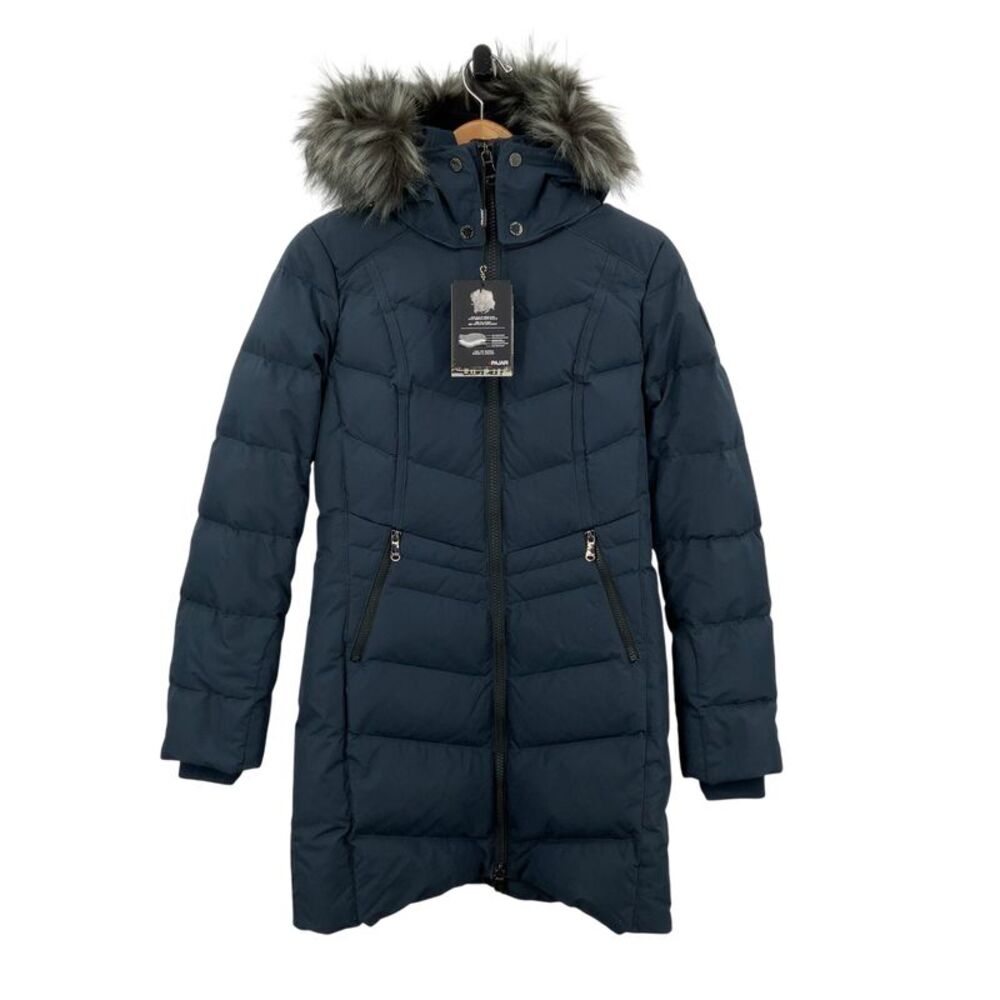 Pajar Women January Down Chevron Puffer With Detachable Fur-trimmed Hood Blue S